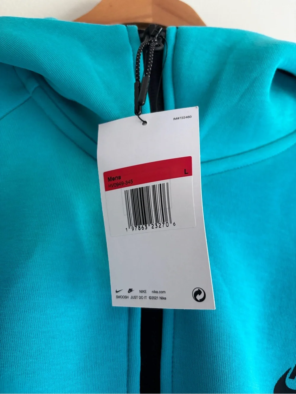 NWT Nike Sportswear Tech Fleece Full Zip Jacket Mens L Turquoise Blue HV0949-345